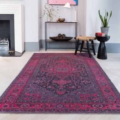 The Rug Seller Kaya Alya KY16 Traditional Persian Floral Rugs in Pink Black