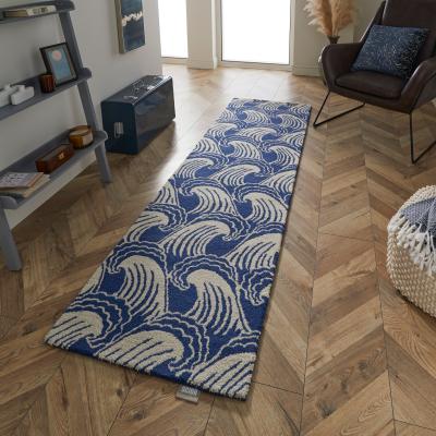 The Rug Seller Ride The Wave Runner Rugs in 125608 Denim Blue Wool by Scion67x230cm