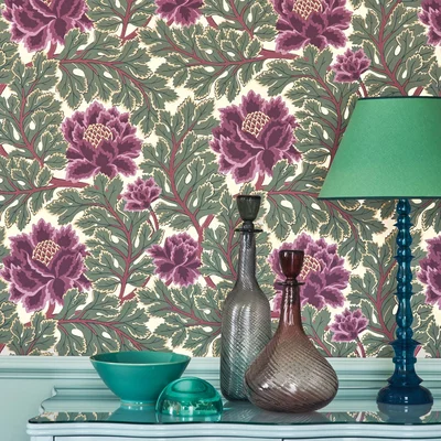 The Rug Seller Aurora Floral Wallpaper 116 1001 by Cole & Son in Mulberry Purple and Sage GreenRoll