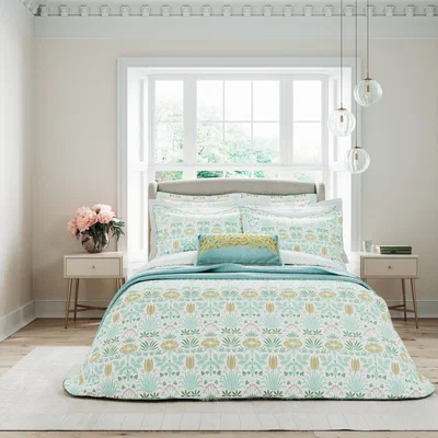 The Rug Seller Voysey Anselm Floral Bedding by V&A in Aqua Blue&nbsp;260x220cm
