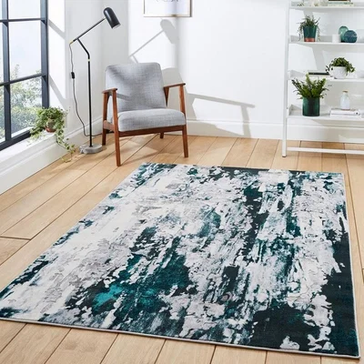 The Rug Seller Apollo GR580 Modern Abstract Distressed Rugs in Grey Green