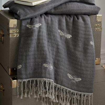 The Rug Seller Bee Cotton Throw by Sophie Allport in Granite Grey150x200cm