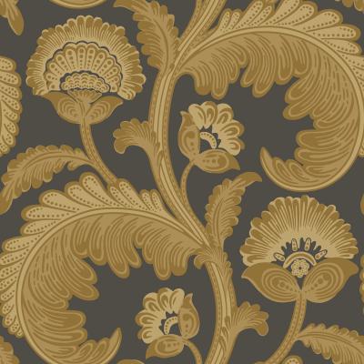 The Rug Seller Fanfare Flock Wallpaper 116 7026 by Cole & Son in Ochre CharcoalRoll