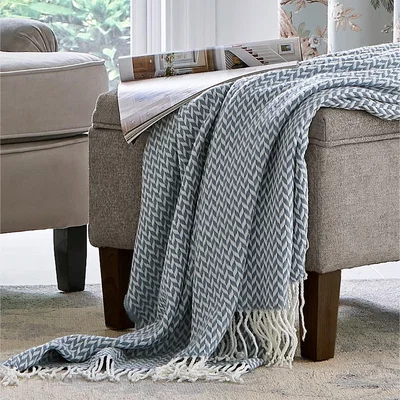 The Rug Seller Arya Woven Throw by Laura Ashley in Dark Seaspray Blue140x180cm