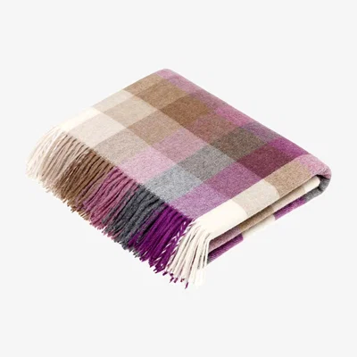 The Rug Seller Preston Check Merino Lambs Wool Throw by LuxeTapi in Clover Purple140x185cm