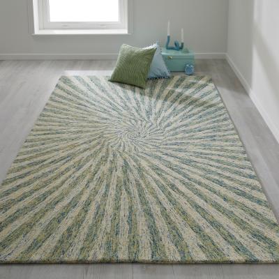 The Rug Seller Elements Abstract Vortex Wool Rug in Green160x235cm