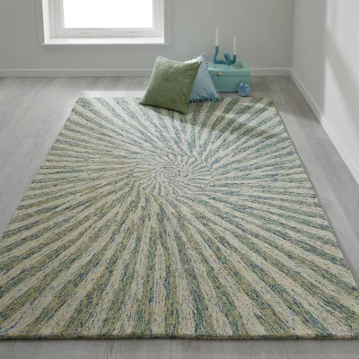 The Rug Seller Elements Abstract Vortex Wool Rug in Green160x235cm