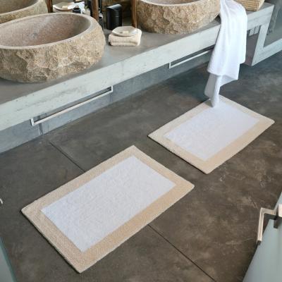 The Rug Seller Luxury Origine Border Bath Mat by Designer Abyss & Habidecor in Ecru Beige&nbsp;70x120cm