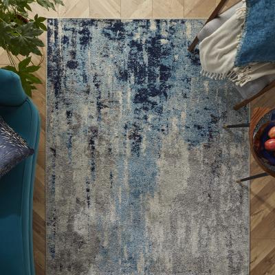 The Rug Seller Gilbert 90 L Distressed Abstract Rugs in Blue Grey Cream