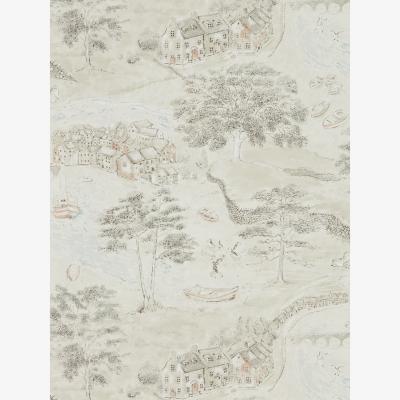 The Rug Seller Sea Houses Wallpaper 216489 by Sanderson in Charcoal Linen White&nbsp;Roll
