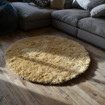 The Rug Seller Chicago Shaggy Circle Round Modern Rugs in Yellow Ochre