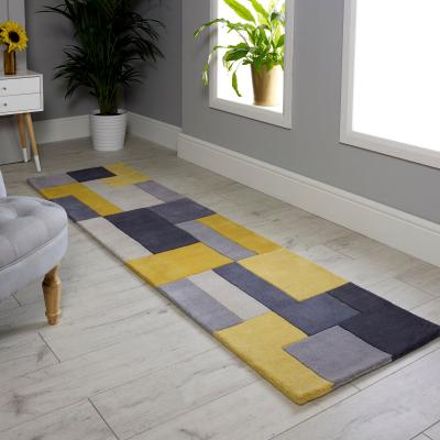 The Rug Seller Modern Geometric Lexus Wool Hallway Runner Rugs in Yellow&nbsp;60x230cm