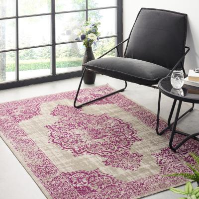 The Rug Seller Saville Traditional Medallion Rugs in Grey Raspberry Pink