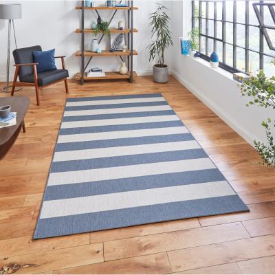 The Rug Seller Santa Monica 48644 Indoor Outdoor Stripe Rug in Blue Light Beige&nbsp;160x230cm
