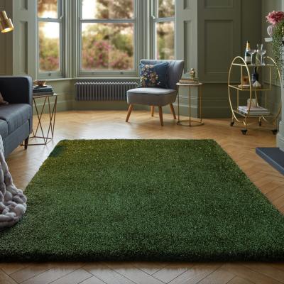 The Rug Seller Veloce Modern Shaggy Plain Shimmer Rugs in Green