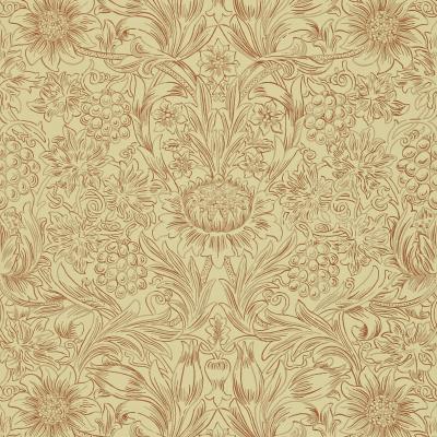 The Rug Seller Sunflower Etch Wallpaper 101 by Morris & Co in Church Red Biscuit&nbsp;Roll