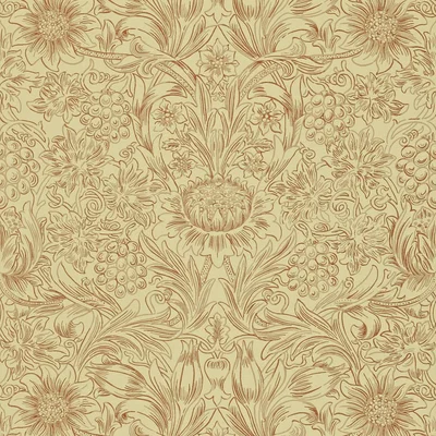 The Rug Seller Sunflower Etch Wallpaper 101 by Morris & Co in Church Red Biscuit&nbsp;Roll