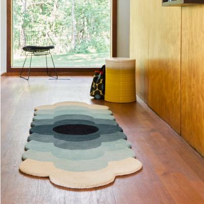 The Rug Seller Optical Flower Wool Rugs 061207 in Teal By Designer Orla Kiely