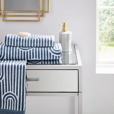 The Rug Seller Empire Geometric Cotton Towels by Helena Springfield in Blue&nbsp;50x90cm