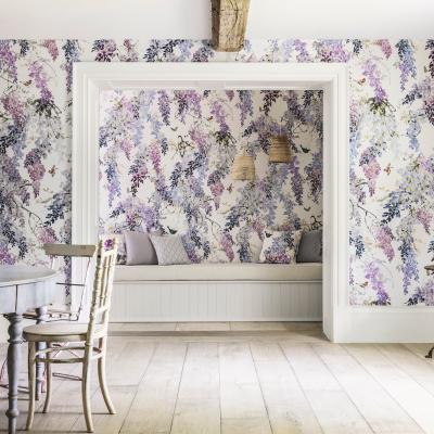 The Rug Seller Wisteria Falls Wallpaper Panel A 216296 by Sanderson in Lilac Purple&nbsp;Roll