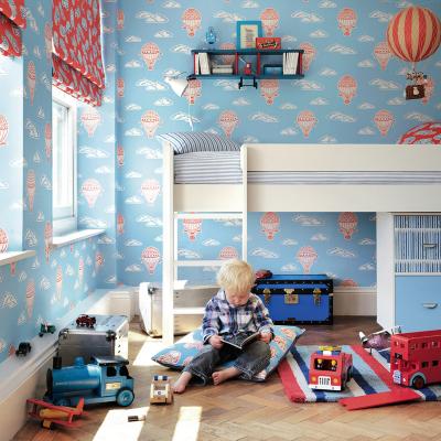 The Rug Seller Balloons Wallpaper 214030 by Sanderson in Sky Blue Red&nbsp;Roll