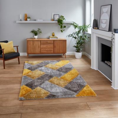 The Rug Seller Olympia 2239 Grey Yellow Geometric Shaggy Rug&nbsp;120x170cm
