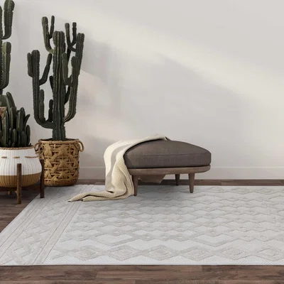 The Rug Seller Salta Links Geometric Outdoor Rugs in SA05 White