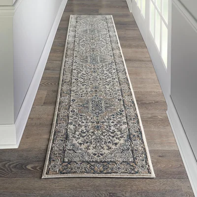The Rug Seller Quarry QUA05 Traditional Distressed Runner Rugs in Ivory Grey66x305cm