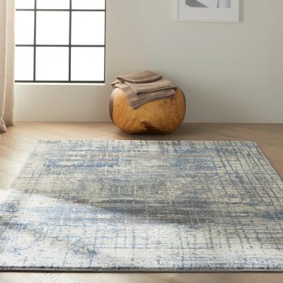 The Rug Seller Calvin Klein Torrent Designer Abstract Rugs CK983 Ivory Grey Blue
