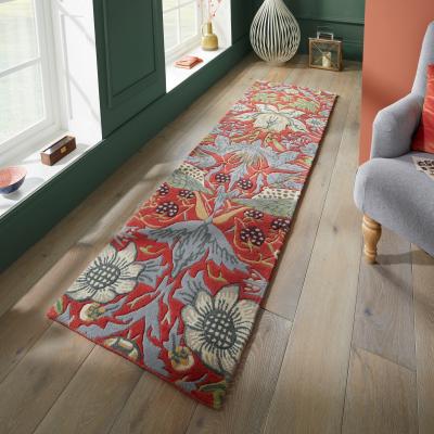 The Rug Seller Strawberry Thief 027700 Runner Rugs in Crimson by William Morris&nbsp;67x230cm