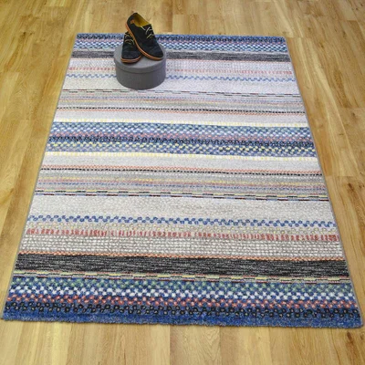 The Rug Seller Woodstock Boho Stripe Rugs 32932 6354 in Blue Multi&nbsp;80x150cm