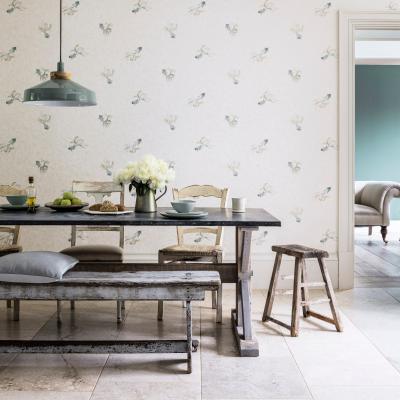 The Rug Seller Fantail Wallpaper 216285 by Sanderson in Ivory Flint Grey&nbsp;Roll