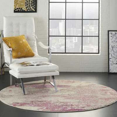 The Rug Seller Celestial Abstract Circle Round Rugs CES02 in Ivory Pink by Nourison
