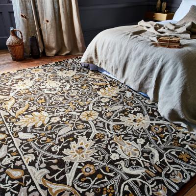The Rug Seller Bullerswood Floral Rugs 127305 in Charcoal Mustard By William Morris