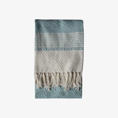 The Rug Seller Mia Woven Chevron Tassel Textured Throw in Duck Egg Blue&nbsp;130x170cm