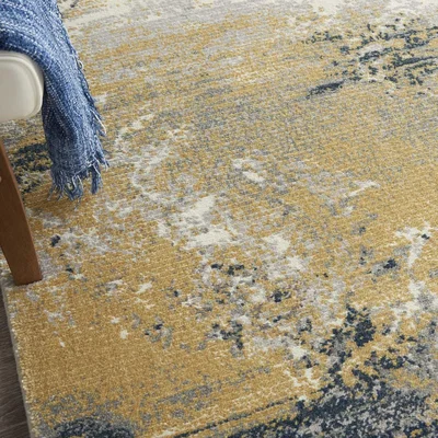The Rug Seller Twilight Abstract Wool Rugs TWI22 in Navy Blue & Gold