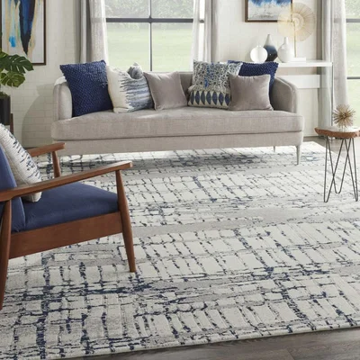 The Rug Seller Twilight Abstract Wool Rugs TWI10 in Ivory Blue