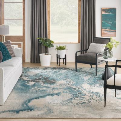 The Rug Seller Maxell Modern Abstract Rugs MAE08 by Nourison in Ivory Teal160x221cm