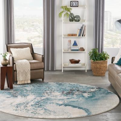The Rug Seller Maxell Abstract Circle Rugs MAE08 by Nourison in Ivory Teal160x160cm