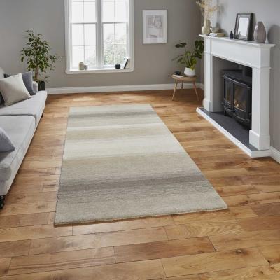 The Rug Seller Elements EL2267 Stripe Hand Made Wool Rugs in Natural Beige