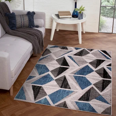 The Rug Seller Spirit Abstract Geometric Rugs in Navy Blue