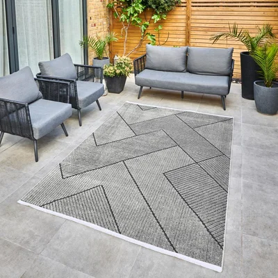 The Rug Seller Jazz Jaz16 Geometric Indoor Outdoor Rugs in Grey Black
