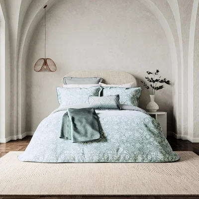 The Rug Seller Saja Artisanal Bedding by Bedeck of Belfast in Duck Egg Blue&nbsp;200x200cm