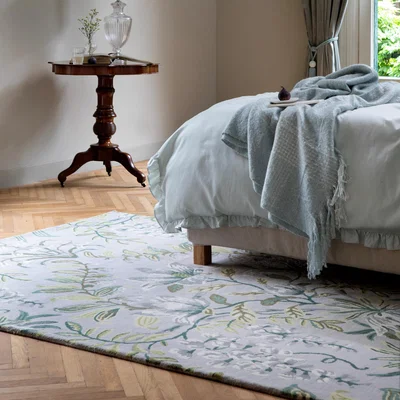The Rug Seller Parterre Floral 081707 Rug by Laura Ashley in Pale Sage Green&nbsp;140x200cm