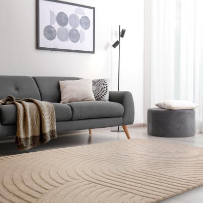 The Rug Seller Hague Geometric Textured Wool Rugs in Sand Beige120x170cm
