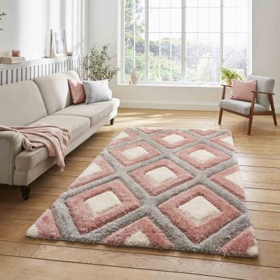The Rug Seller Olympia GR224 Modern Geometric Shaggy Rugs in Grey Pink160x220cm