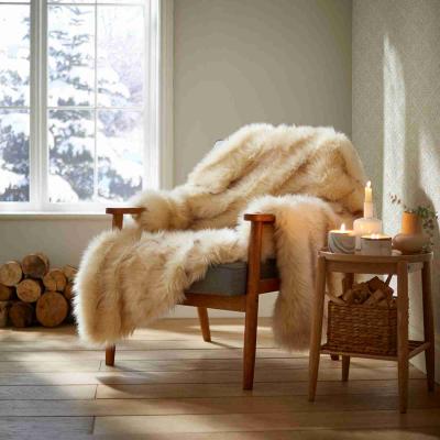 The Rug Seller Berwyn Faux Fur Throw by Laura Ashley in Cream130x170cm