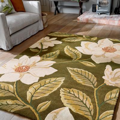 The Rug Seller Grandiflora Floral Wool Rugs By Sanderson in Olive Green
