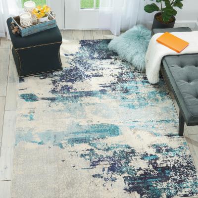 The Rug Seller Celestial Rugs CES02 in Ivory Teal and Blue by Nourison
