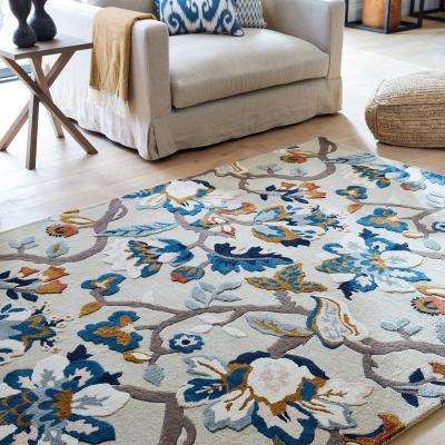 The Rug Seller Amanpuri Leaf Wool Rugs By Sanderson in Stone Grey